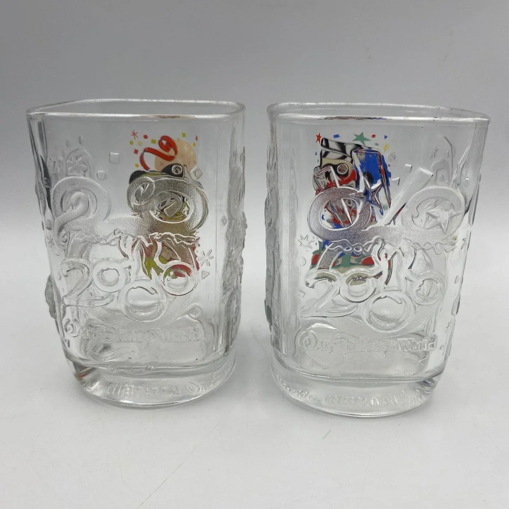 Disney‎ World 2000 Celebration Glass Set Mickey Mouse Animal Kingdom Studios 2pc